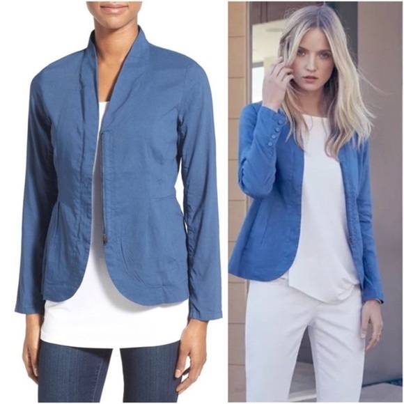 [Eileen Fisher] Blue Organic Linen Peplum Jacket - Picture 3 of 7